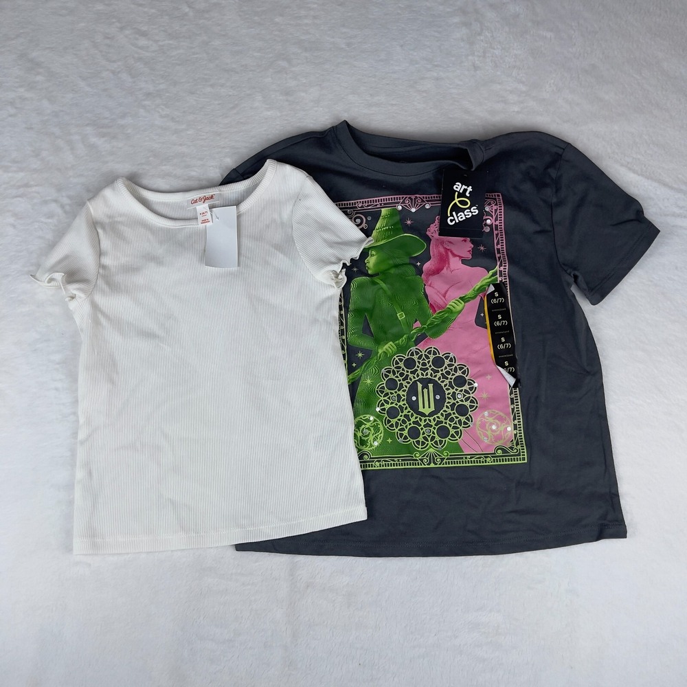 Lot of 2 Art Class T-Shirt Girls Small Gray Oversized Graphic Print Short Sleeve